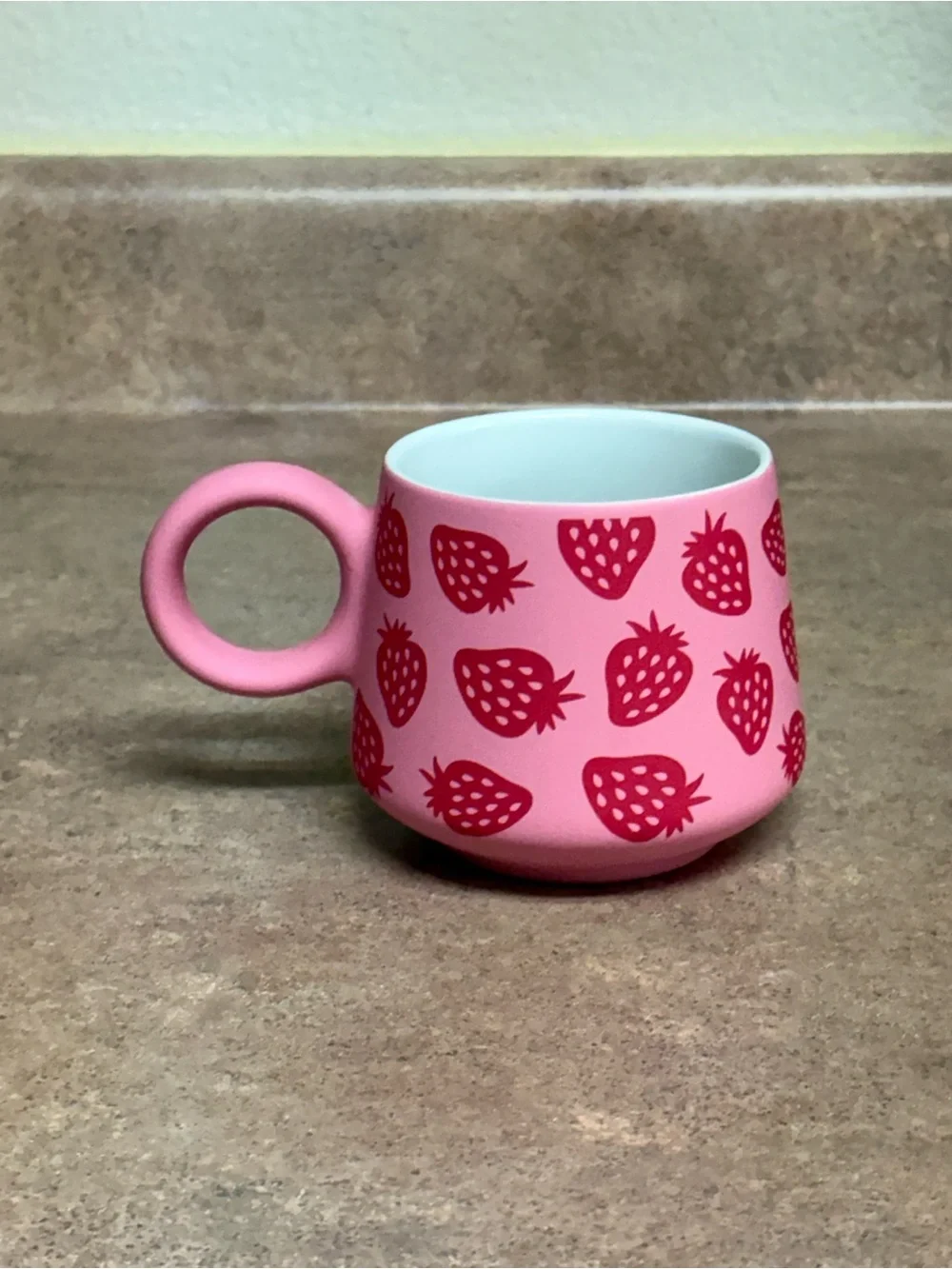 Glory Haus 3D Strawberry Ceramic Coffee Mug Pink Raised Strawberry Cottagecore